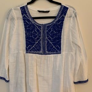 Zara | Blue Embroidered Peasant Blouse